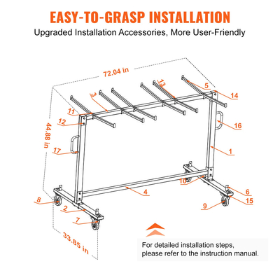 VEVOR Πτυσσόμενο καρότσι καρέκλας, φορητή στοιβαζόμενη καρέκλα μονής στρώσης, καρότσι με ράφι αποθήκευσης με χωρητικότητα 265 λίβρες για αποθήκευση 42 καρέκλες, θήκη για σιδερένιες καρέκλες βαρέως τύπου με 4 τροχούς, 2 ελαστικά κορδόνια, κάλυμμα
