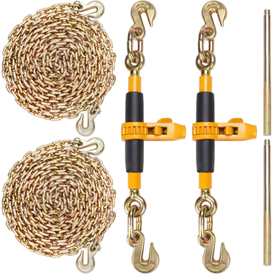 VEVOR Ratchet Chain Binder 2PCS, 3/8&quot;-1/2&quot; Heavy Duty Load Binders, with G80 Chains 12000 lbs Secure Load Limit, Labor-saving Anti-skid Handle, Tie Down Hauling Chain Binders for Flatbed Truck Trailer