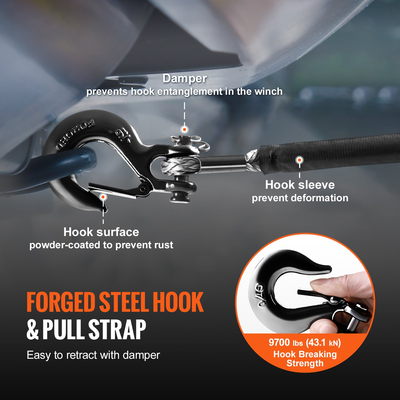 VEVOR Συνθετικό σχοινί βαρούλκου, 1/4 ίντσας x 50 πόδια 10.000 λίβρες Συνθετικό σχοινί καλωδίου βαρούλκου με προστατευτικό μανίκι + πώμα + σφυρήλατο γάντζο βαρούλκου + ιμάντα έλξης, κατάλληλο για ATV, UTV, μικρό όχημα, παραλαβή