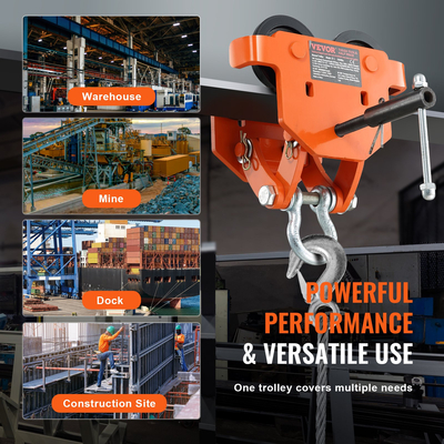 Χειροκίνητο καροτσάκι VEVOR, χωρητικότητα φορτίου 4400 λίβρες/2 τόνους, Καρότσι ώμου δοκού με διπλούς τροχούς, ρυθμιζόμενο για πλάτος φλάντζας I-Beam 2,8&quot; έως 6,7&quot;, Ανυψωτικό γκαράζ από κράμα χάλυβα βαρέως τύπου για ευθεία καμπύλη δοκό I