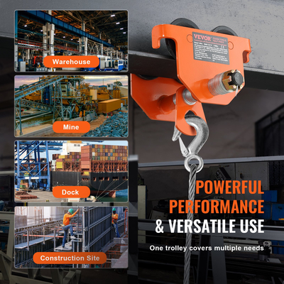 Χειροκίνητο καροτσάκι VEVOR, χωρητικότητα φορτίου 6600 λίβρες/3 τόνους, Καρότσι ώμου δοκού με διπλούς τροχούς, ρυθμιζόμενο για πλάτος φλάντζας I-Beam 2,5&quot; έως 8&quot;, Ανυψωτικό γκαράζ από κράμα χάλυβα βαρέως τύπου για ευθεία καμπύλη δοκό I