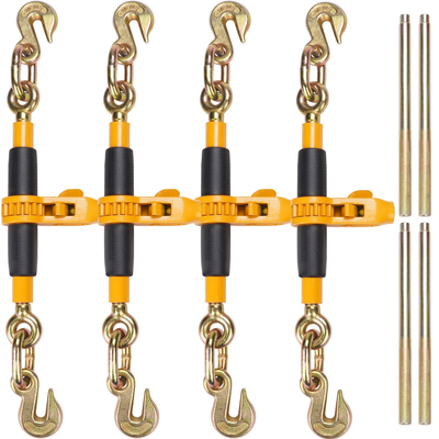 Βιβλιοδετικό αλυσίδας Ratchet VEVOR, 3/8&quot;-1/2&quot; βαρέως τύπου συνδετικά φορτίου, με γάντζους G80 12000 lbs ασφαλές όριο φορτίου, αντιολισθητική λαβή εξοικονόμησης εργασίας, συνδετικά αλυσίδας δεσίματος για ρυμουλκούμενο φορτηγών επίπεδης επιφάνειας, 4 τμχ