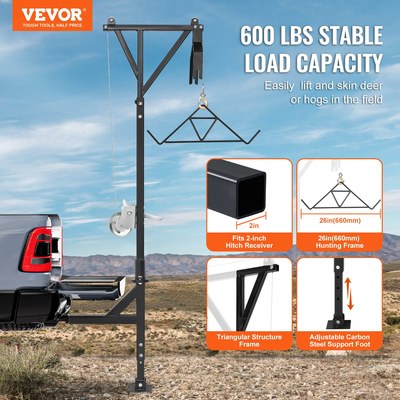 VEVOR Hitch Mounted Deer Hoist Hitch Game Hoist 600lbs Περιστρεφόμενο βαρούλκο με Gambrel