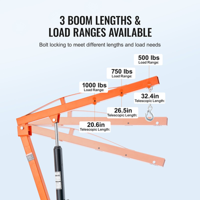 VEVOR Hydraulic Pickup Truck Crane Hoist Crane 1000 lbs 360° Swivel Hoist Lift