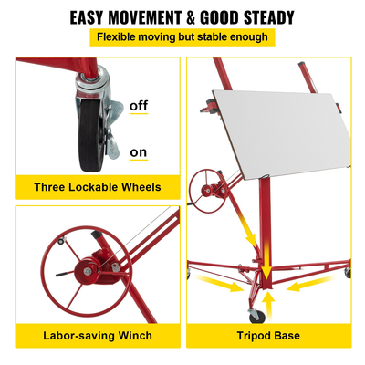 Πάνελ ανύψωσης γυψοσανίδας VEVOR, ανύψωση γυψοσανίδας ανύψωσης φύλλου 16 ποδών, Εργαλείο ανύψωσης πάνελ χωρητικότητας 150 λίβρες, ατσάλινο υλικό με τηλεσκοπικό βραχίονα &amp; 3 τροχούς που κλειδώνουν, 48x192 σε μέγεθος γυψοσανίδας