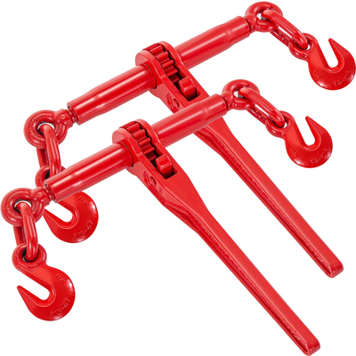 VEVOR 9215LBS 3/8&quot; – 1/2&quot; Ratchet Binders 9.215 LBS Ασφαλές φορτίο εργασίας, γάντζοι G70 και ρυθμιζόμενο μήκος, για αλυσίδες βαθμού 70-80, δέσιμο, έλξη, ρυμούλκηση, 2-συσκευασία, κόκκινο
