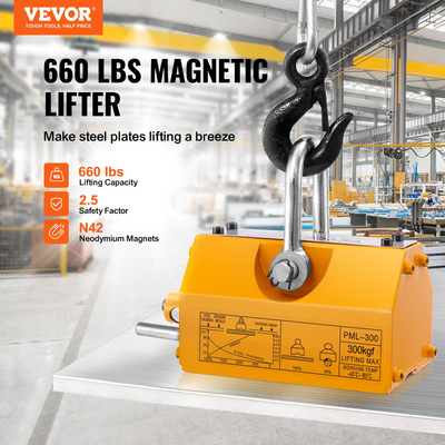 VEVOR Magnetic Lifter, 660 lbs/300 kg ικανότητα έλξης, 2,5 συντελεστής ασφάλειας, νεοδύμιο &amp; χάλυβας, μαγνήτης ανύψωσης με απελευθέρωση, μαγνήτες μόνιμης ανύψωσης, μαγνήτης βαρέως τύπου για ανυψωτικό, γερανός καταστήματος, μπλοκ, σανίδα