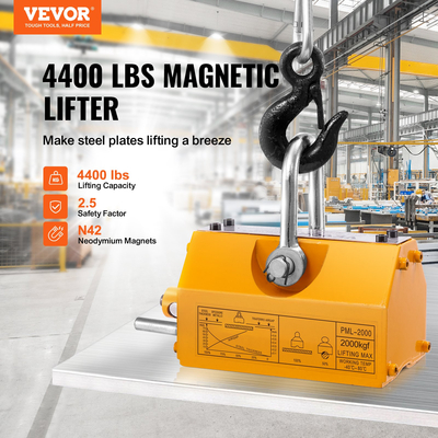 VEVOR Magnetic Lifter, 4400lbs/2000kg ικανότητα έλξης, 2,5 συντελεστής ασφάλειας, νεοδύμιο &amp; χάλυβας, μαγνήτης ανύψωσης με απελευθέρωση, μόνιμοι μαγνήτες ανύψωσης, μαγνήτης βαρέως τύπου για ανυψωτικό, γερανός καταστήματος, μπλοκ, σανίδα