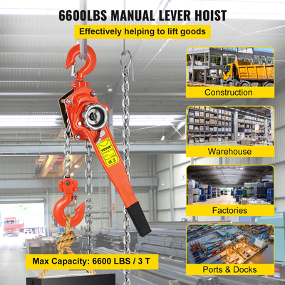 VEVOR 3T Chian Hoist Lever Chain Hoist 6M 6600lbs 20ft Ratcheting Lever Block Chain Hoist Come Along Puller Puller for Warage Garage