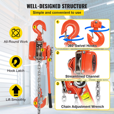 VEVOR 3T Chian Hoist Lever Chain Hoist 6M 6600lbs 20ft Ratcheting Lever Block Chain Hoist Come Along Puller Puller for Warage Garage