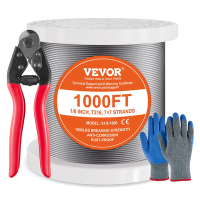 Καλώδιο από ανοξείδωτο χάλυβα VEVOR T316 1/8&quot; 7x7 Συρματόσχοινο 1000 ποδών Κάγκελα καλωδίων