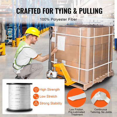 VEVOR Πολυεστερική ταινία έλξης, 1/2&quot; x 528&#039; Mule Tape Επίπεδο σχοινί, 1250 lbf εφελκυστική ικανότητα, τυπωμένη ταινία έλξης καλωδίου με πλέγμα για συσκευασία, κηπουρική, επαγγελματικά ηλεκτρικά, εργασίες αγωγών, λευκό