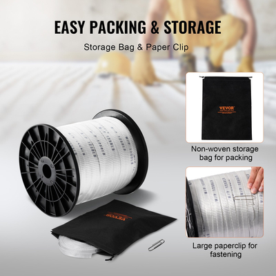 VEVOR Πολυεστερική ταινία έλξης, 1/2&quot; x 528&#039; Mule Tape Επίπεδο σχοινί, 1250 lbf εφελκυστική ικανότητα, τυπωμένη ταινία έλξης καλωδίου με πλέγμα για συσκευασία, κηπουρική, επαγγελματικά ηλεκτρικά, εργασίες αγωγών, λευκό