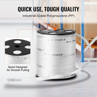 VEVOR Πολυεστερική ταινία έλξης, 5/8&quot; x 318&#039; Mule Tape Επίπεδο σχοινί, 2200 lbf εφελκυστική ικανότητα, τυπωμένη ταινία έλξης καλωδίου με πλέγμα για συσκευασία, κηπουρική, εμπορικά ηλεκτρικά, εργασίες αγωγών, λευκό