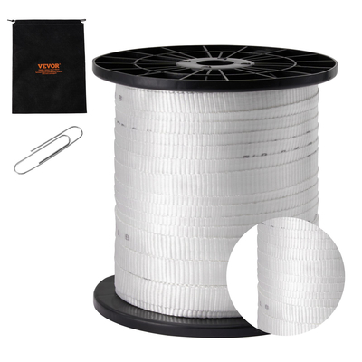 VEVOR Πολυεστερική ταινία έλξης, 3/4&quot; x 318&#039; Mule Tape Επίπεδο σχοινί, 2500 lbf εφελκυστική ικανότητα, τυπωμένη ταινία έλξης καλωδίου με πλέγμα για συσκευασία, κηπουρική, εμπορικά ηλεκτρικά είδη, εργασίες αγωγών, λευκό