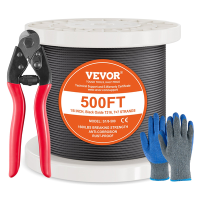 VEVOR T316 Καλώδιο από ανοξείδωτο χάλυβα 1/8&quot; 7x7 Ατσάλινο Συρματόσχοινο 500 πόδια Κάγκελα καλωδίων