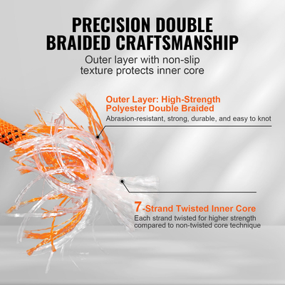 VEVOR Arborist Tree Climbing Rope Double Braid Polyester 1/2&quot; x 220&#039; 48-Strand