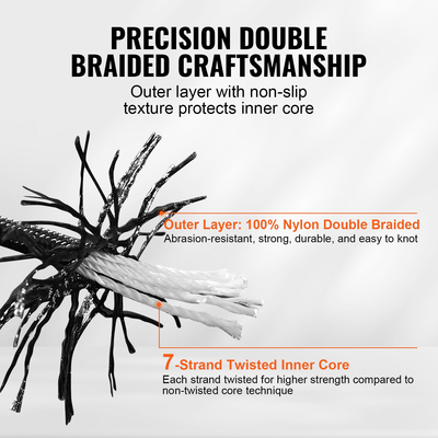 VEVOR Arborist Tree Climbing Rope Braided Nylon Rope 3/16&quot; x 250&#039; 32-Strand