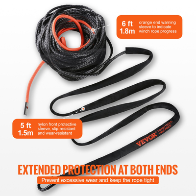 VEVOR Synthetic Winch Rope, 1/2 Inch x 92 Feet 32.000 lbs Synthetic Winch Line Cable Rope with Protective Sleeve + σφυρήλατο άγκιστρο βαρούλκου + ιμάντα έλξης, Universal εφαρμογή για SUV, μεγάλο όχημα εκτός δρόμου, φορτηγό