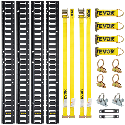 VEVOR E Track Tie-Down Rail Kit, 18PCS 5FT E-Tracks Set περιλαμβάνει 4 χαλύβδινες ράγες &amp; 2 μονή υποδοχή &amp; 6 δακτυλίους O &amp; 4 δεσίματα με D-ring &amp; 2 ιμάντες καστάνιας, αξεσουάρ ασφάλισης για μοτοσικλέτες Cargo