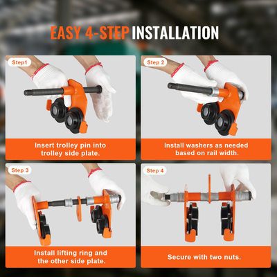 Χειροκίνητο καροτσάκι VEVOR, χωρητικότητα φορτίου 1100 λίβρες/0,5 τόνος, Καρότσι δοκού ώθησης με διπλούς τροχούς, ρυθμιζόμενο για πλάτος φλάντζας I-Beam 2,5&quot; έως 8&quot;, Ανυψωτικό γκαράζ από κράμα χάλυβα βαρέως τύπου για ευθεία καμπύλη δοκό I