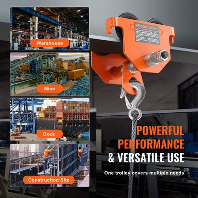 Χειροκίνητο καροτσάκι VEVOR, χωρητικότητα φορτίου 1100 λίβρες/0,5 τόνος, Καρότσι δοκού ώθησης με διπλούς τροχούς, ρυθμιζόμενο για πλάτος φλάντζας I-Beam 2,5&quot; έως 8&quot;, Ανυψωτικό γκαράζ από κράμα χάλυβα βαρέως τύπου για ευθεία καμπύλη δοκό I