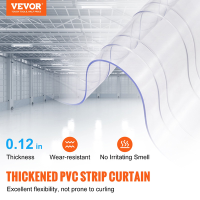 VEVOR strip curtain, 100&#039; Length x 12&quot; Width x 0,12&quot; Door, Clear Ribbed PVC Curtain strip Door Bulk Roll, Πλαστικές λωρίδες πόρτας για την πόρτα του σούπερ μάρκετ, γκαράζ, αποθήκη, αχυρώνα, σπίτι ζώων συντροφιάς