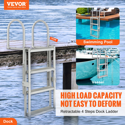 VEVOR Aluminium Dock Ladder Boat Dock Ladder 55,1-67,1 ίντσες ρυθμιζόμενο ύψος 4 σκαλοπάτια