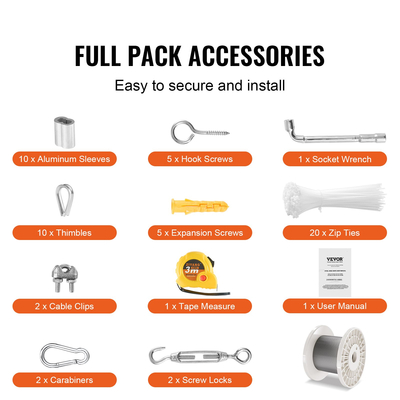 VEVOR T304 Καλώδιο από ανοξείδωτο χάλυβα 1/8&quot; 7x7 Ατσάλινο Συρματόσχοινο 100 ποδών Κάγκελα καλωδίου