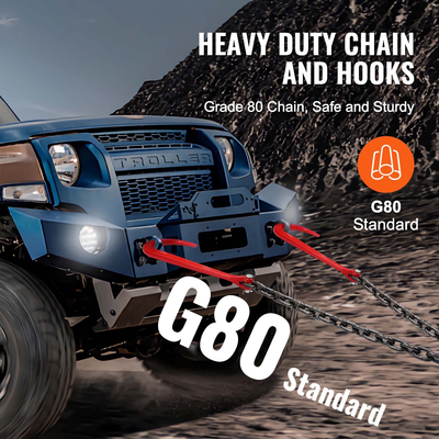 VEVOR 3/8&quot; x 3&#039; G80 Αλυσίδα ρυμούλκησης J Hook V-Chain Bridle Grab Hook Wrecker 15600 lbs