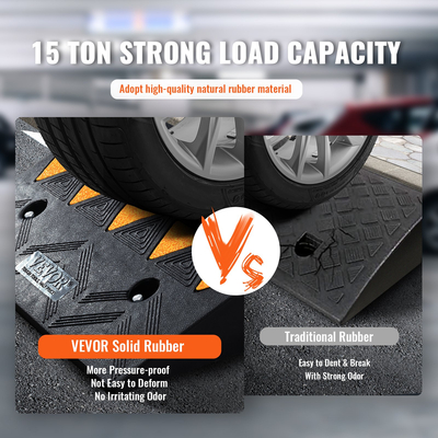 VEVOR Rubber Curb Ramp 4,25&quot; Rise Height Sidewalk Curb Ramp, 11,8&quot; Width 19,7&quot; Length Ramp for Curb, 15T Heavy Duty Rubber Ramp για περονοφόρα, φορτηγά, λεωφορεία, αυτοκίνητα, αναπηρικά καροτσάκια, ποδήλατα