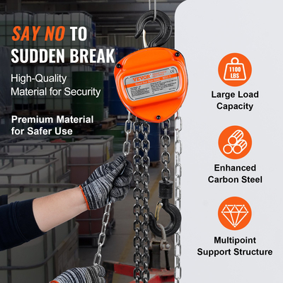 Χειροκίνητος ανυψωτήρας αλυσίδας VEVOR, 1/2 τόνος 1100 λίβρες, χωρητικότητα 10 FT, γαλβανισμένος ανθρακούχο χάλυβας G80 με φρένο διπλού ποδιού, οδηγός αυτόματης αλυσίδας &amp; άγκιστρο περιστροφής 360°, για εργοστασιακή βάση γκαράζ