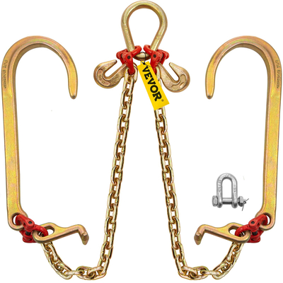VEVOR V Bridle Chain, 5/16 in x 2 ft Bridle Tow Chain, Grade 80 V-Bridle Chain Transport, 9260 Lbs Break Strength with TJ Hooks and Crab Hooks, Heavy Duty Pear Link Connector and Chain Shorteners