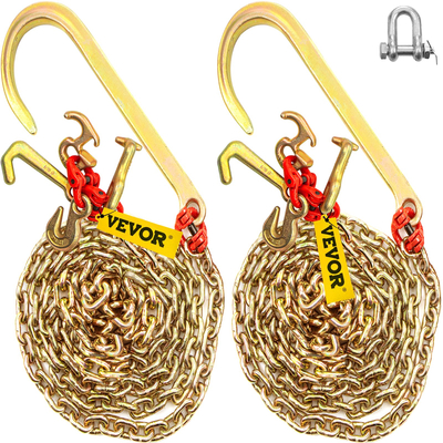 VEVOR J Hook Chain, 5/16 x 10 ft Αλυσίδα ρυμούλκησης Bridle, G80 Bridle Chain μεταφοράς, Αλυσίδα από κράμα χάλυβα με 2 γάντζους G70 J, 9260 Lbs Break Strength Tow Hooks για φορτηγά, J Hooks ιμάντες ρυμούλκησης 2 τμχ