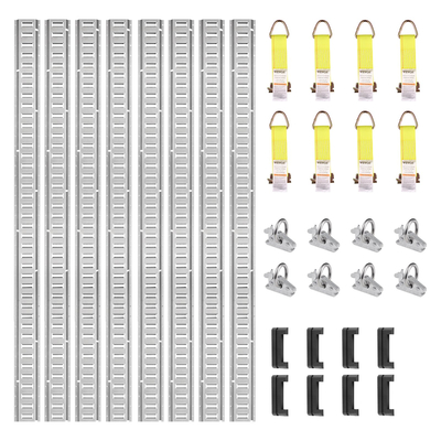 VEVOR E Track Tie-Down Rail Kit, 34PCS 5FT E-Tracks Set Περιλαμβάνει 8 χαλύβδινες ράγες &amp; 2 μονή υποδοχή &amp; 8 O rings &amp; 8 Tie-Off με D-Ring &amp; 8 End Caps, Αξεσουάρ ασφάλισης για φορτίο, μοτοσικλέτες και Ποδήλατα