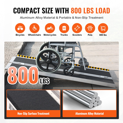 Φορητή ράμπα αναπηρικής πολυθρόνας VEVOR, χωρητικότητα 5 ft 800 lbs, αντιολισθητική ράμπα κατωφλίου από αλουμίνιο, αναδιπλούμενη ράμπα αναπηρικής καρέκλας για σκούτερ κινητικότητας, ράμπα αναπηρίας για σκαλοπάτια στο σπίτι, σκάλες, πόρτες, κράσπεδα