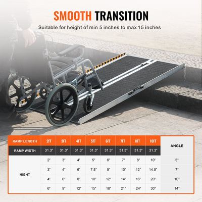 Φορητή ράμπα αναπηρικής πολυθρόνας VEVOR, χωρητικότητα 5 ft 800 lbs, αντιολισθητική ράμπα κατωφλίου από αλουμίνιο, αναδιπλούμενη ράμπα αναπηρικής καρέκλας για σκούτερ κινητικότητας, ράμπα αναπηρίας για σκαλοπάτια στο σπίτι, σκάλες, πόρτες, κράσπεδα