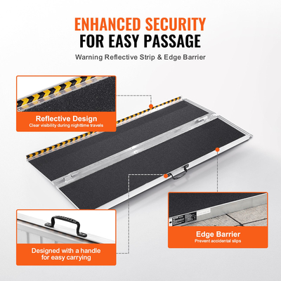 Φορητή ράμπα αναπηρικής πολυθρόνας VEVOR, χωρητικότητα 6 ft 800 lbs, αντιολισθητική ράμπα κατωφλίου από αλουμίνιο, αναδιπλούμενη ράμπα αναπηρικής καρέκλας για σκούτερ κινητικότητας, ράμπα αναπηρίας για σκαλοπάτια στο σπίτι, σκάλες, πόρτες, κράσπεδα