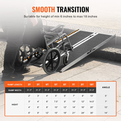 Φορητή ράμπα αναπηρικής πολυθρόνας VEVOR, χωρητικότητα 6 ft 800 lbs, αντιολισθητική ράμπα κατωφλίου από αλουμίνιο, αναδιπλούμενη ράμπα αναπηρικής καρέκλας για σκούτερ κινητικότητας, ράμπα αναπηρίας για σκαλοπάτια στο σπίτι, σκάλες, πόρτες, κράσπεδα