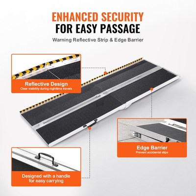 Φορητή ράμπα αναπηρικής πολυθρόνας VEVOR, χωρητικότητα 8 ft 800 lbs, αντιολισθητική ράμπα κατωφλίου από αλουμίνιο, αναδιπλούμενη ράμπα αναπηρικής καρέκλας για σκούτερ κινητικότητας, ράμπα αναπηρίας για σκαλοπάτια στο σπίτι, σκάλες, πόρτες, κράσπεδα