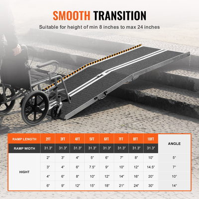 Φορητή ράμπα αναπηρικής πολυθρόνας VEVOR, χωρητικότητα 8 ft 800 lbs, αντιολισθητική ράμπα κατωφλίου από αλουμίνιο, αναδιπλούμενη ράμπα αναπηρικής καρέκλας για σκούτερ κινητικότητας, ράμπα αναπηρίας για σκαλοπάτια στο σπίτι, σκάλες, πόρτες, κράσπεδα