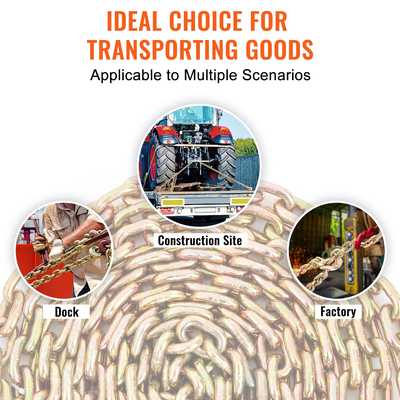 Καδένα μεταφοράς VEVOR, Όριο φορτίου εργασίας 4900 λίβρες, 5/16&#039;&#039; x 20&#039; G80 Αλυσίδα ρυμούλκησης με γάντζους αρπάγης, πιστοποίηση DOT, γαλβανισμένη επίστρωση χάλυβας μαγγανίου για εργοτάξιο κατασκευής Dock Factory