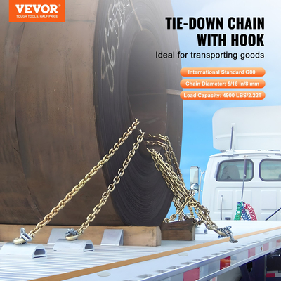 VEVOR Binder Chain G80 Tie Down Tow Chain with Two Hooks 5/16&quot; x 10,3&#039; 4900 lbs