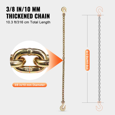 VEVOR Binder Chain G80 Tie Down Tow Chain with Hooks 3/8&quot;x10,3&#039; 2 Pack 7100 lbs