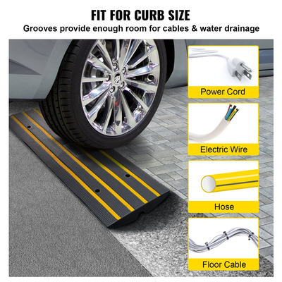 VEVOR Curb Ramp, 2,6&quot; Rase Rubber Driveway Ramps, Heavy Duty 33069 lbs ράμπα κατωφλίου χωρητικότητας, ράμπες γέφυρας πεζοδρομίου για φόρτωση στο πεζοδρόμιο αποβάθρας γκαράζ, επεκτάσιμο σετ πλήρους ράμπας