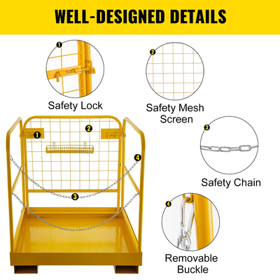 VEVOR 36Inch X 36Inch Forklift Work Platform Forklift Safety Cage 1102Lbs/500Kg Χωρητικότητα Σταθερότητα Εναέριο φράχτη Ασφαλής Αντισκουριά Αντιολισθητικός εσωτερικός χώρος εξωτερικού χώρου