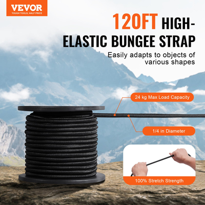 Κορδόνι Bungee VEVOR 1/4 ιντσών 120 ft/36 m ιμάντες βαρέως τύπου μπάντζι 100% Stretch