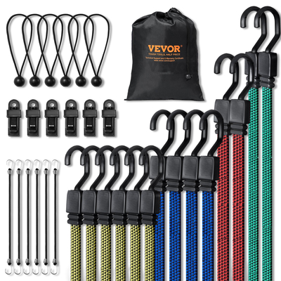 VEVOR 32 Pcs Flat Bungee Cord Set 17 mm Heavy Duty Bungee Ιμάντες με J-Hokks