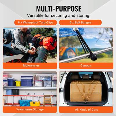 VEVOR 30 τμχ Σετ κορδόνια bungee 8mm Ιμάντες βαρέως τύπου με ατσάλινα καραμπίνερ