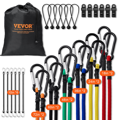 VEVOR 30 τμχ Σετ κορδόνια bungee 8mm Ιμάντες βαρέως τύπου με ατσάλινα καραμπίνερ